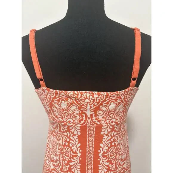 Tommy Bahama Orange White Floral Sundress XS Cotton Spaghetti Strap Resort Dress - Picture 5 of 8